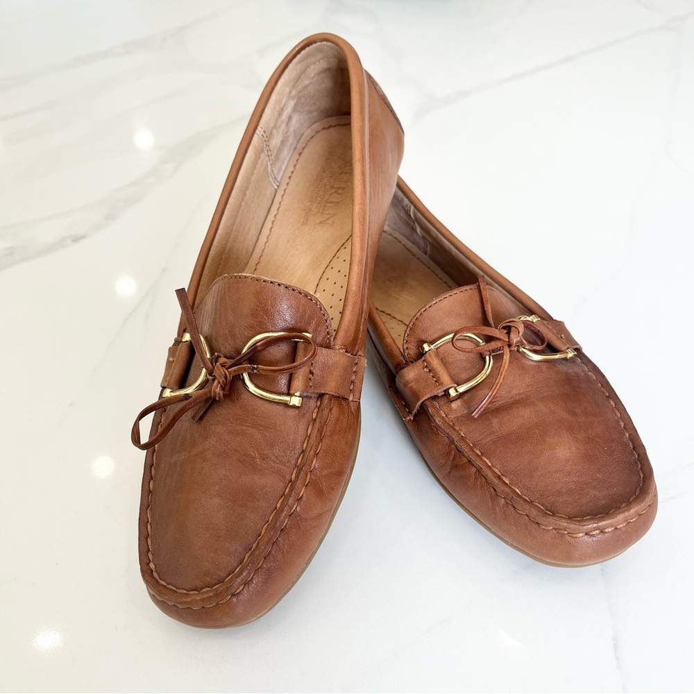 Lauren Ralph Lauren Brown Leather Bow Loafers with Gold Hardware Size 6.5